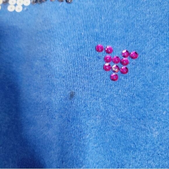 Vintage 90s Blue Sequin Kitty Cat Girly Crewneck Sweatshirt - Picture 12 of 13